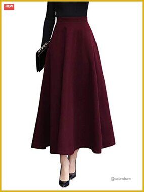 High Waist Wool Blend Flared A-Line Maxi Long Skirt